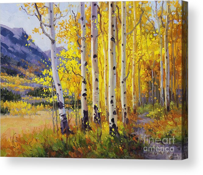 Gary Acrylic Print featuring the painting Trail through Golden Aspen by Gary Kim
