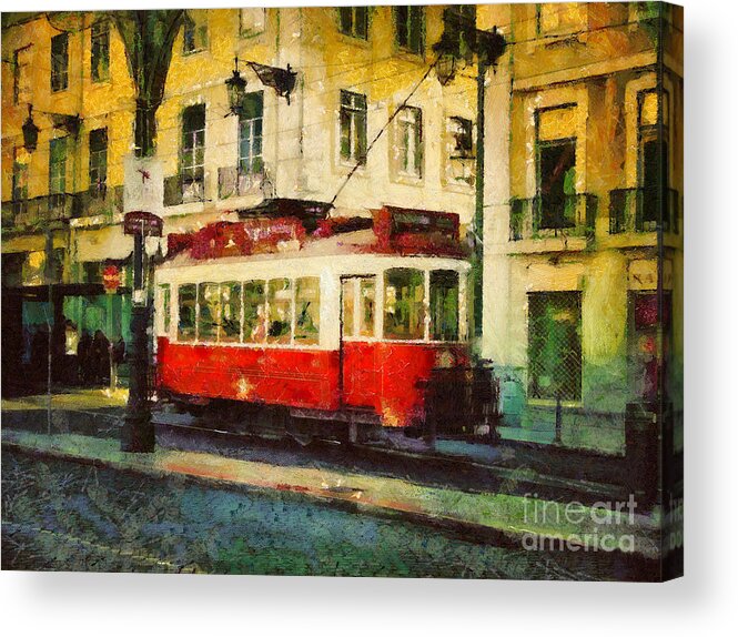 Painting Acrylic Print featuring the painting Tram in Lisbon by Dimitar Hristov