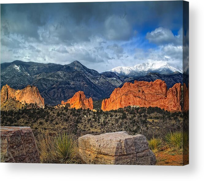 Pikes Peak Acrylic Print featuring the photograph Treasures of Colorado Springs by Tim Reaves