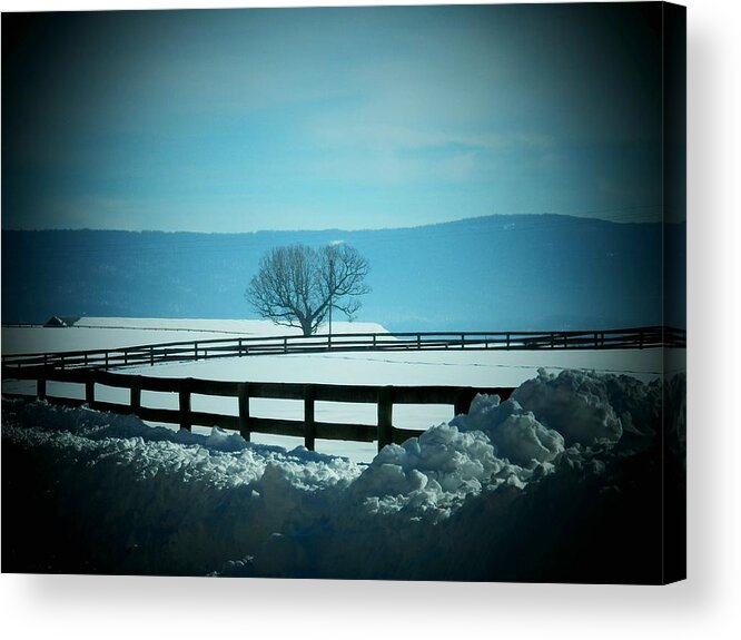 Virginia Acrylic Print featuring the photograph Tree and Fence in Snow by Joyce Kimble Smith