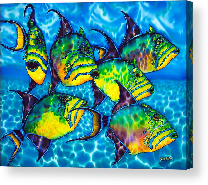 Diving Acrylic Print featuring the painting Trigger Fish - Caribbean Sea by Daniel Jean-Baptiste