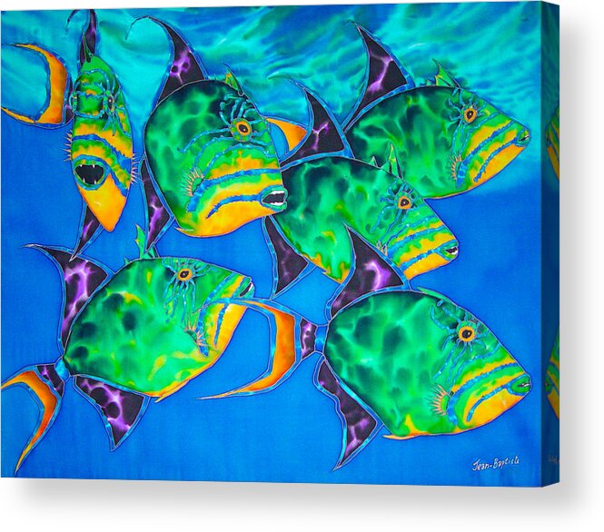 Diving Acrylic Print featuring the painting Queen Triggerfish by Daniel Jean-Baptiste