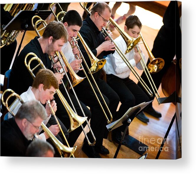 Trombone Section Of Symphony Orchestra Acrylic Print featuring the photograph Trombone Section by Jim Calarese