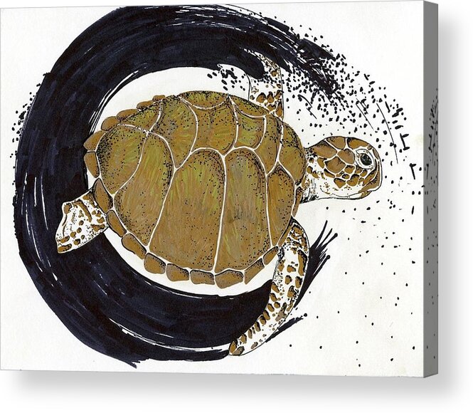 Turtle Swirl Swimming Ocean Acrylic Print featuring the painting Turtle Tide by Emilee Chrisman Grade 11 by California Coastal Commission