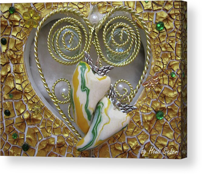 Two Hearts United - Healed And Happy Acrylic Print featuring the relief Two hearts united - healed and happy by Heidi Sieber