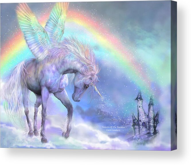 Unicorn Acrylic Print featuring the mixed media Unicorn Of The Rainbow by Carol Cavalaris