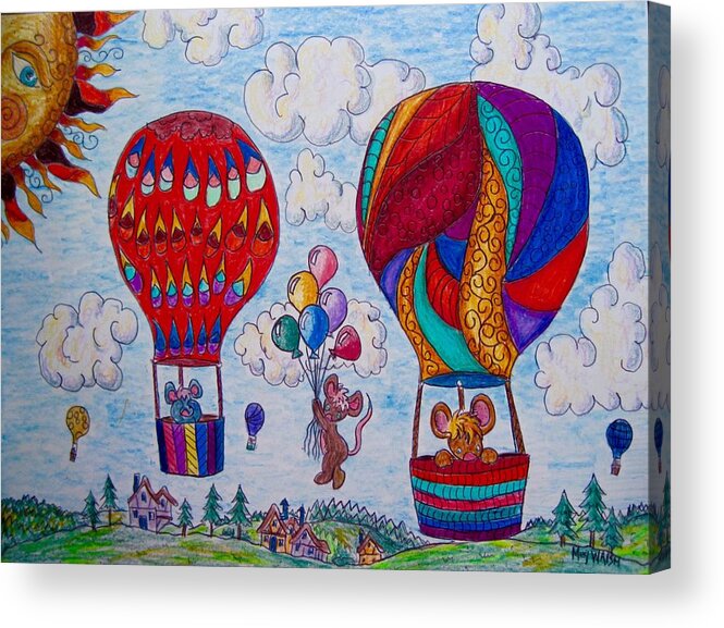 Children's Art Acrylic Print featuring the drawing Up up and away by Megan Walsh