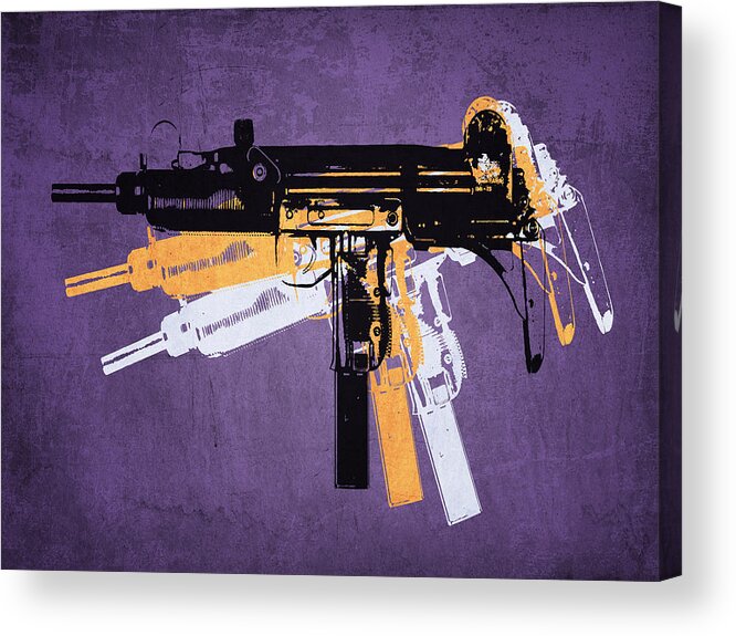 Uzi Acrylic Print featuring the digital art Uzi Sub Machine Gun on Purple by Michael Tompsett