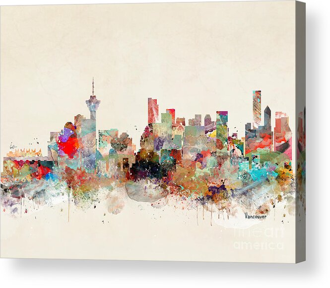 Vancouver Acrylic Print featuring the painting Vancouver City Skyline by Bri Buckley