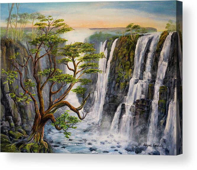 Waterfalls Acrylic Print featuring the painting Victoria Falls Zimbabwe by Wayne Enslow