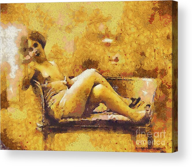 Lady Acrylic Print featuring the digital art Vintage Lady on Couch by Humphrey Isselt