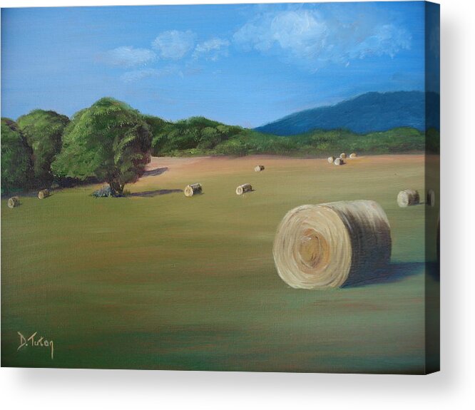 Hay Acrylic Print featuring the painting Virginia Hay Bales by Donna Tuten