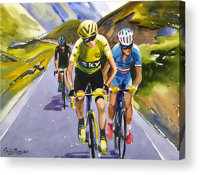 Cycling Acrylic Print featuring the painting Vroome Nibali Porte by Shirley Peters