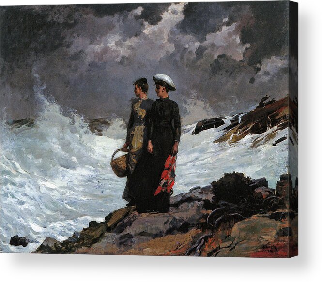 Winslow Homer Acrylic Print featuring the painting Watching the Breakers by Winslow Homer