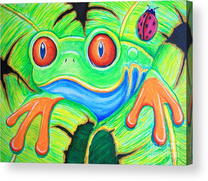 Frog Acrylic Print featuring the painting Watching You Red Eyed Tree Frog by Nick Gustafson