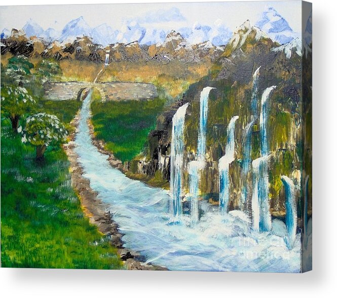 Waterfalls Acrylic Print featuring the painting Waterfalls by Saundra Johnson