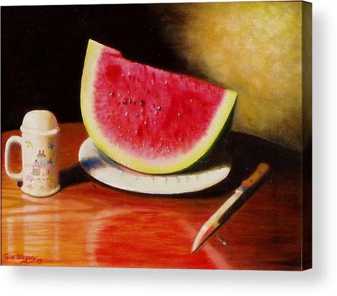 Still Life Acrylic Print featuring the painting Watermelon time by Gene Gregory