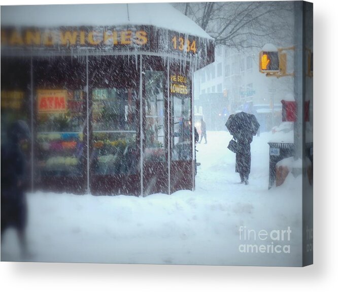 People Of New York Acrylic Print featuring the photograph We Sell Flowers - Winter in New York by Miriam Danar