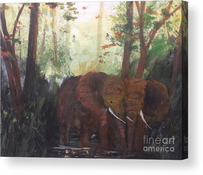 Elephant Pair Acrylic Print featuring the painting We Two by Trilby Cole