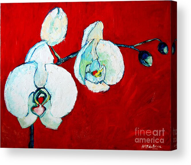 Orchid Acrylic Print featuring the painting White Orchid by Ana Maria Edulescu