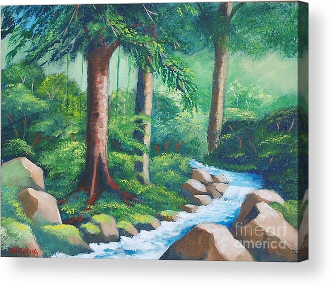 Wild Forest Acrylic Print featuring the painting Wild forest River by Jean Pierre Bergoeing