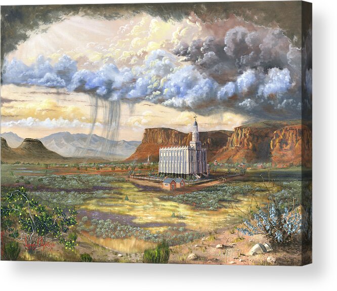 St. George Temple Acrylic Print featuring the painting Windows of Heaven by Jeff Brimley