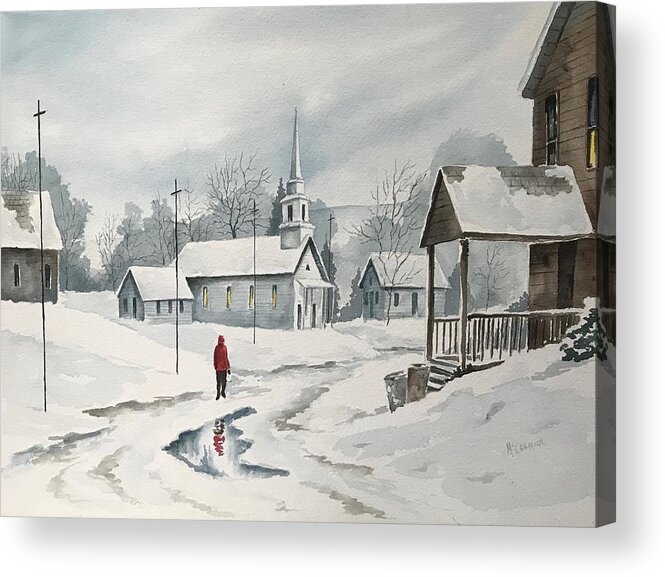Church Acrylic Print featuring the painting Traveler in a Red Coat by ML McCormick