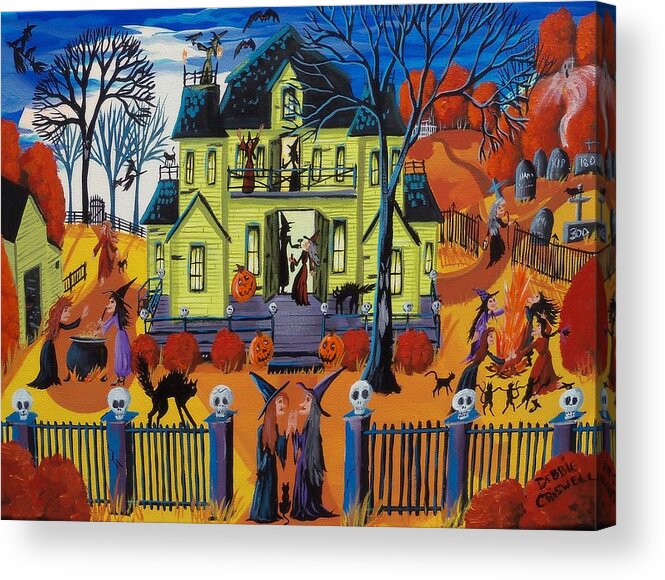 Halloween Acrylic Print featuring the painting Witch Haven - house of witches by Debbie Criswell