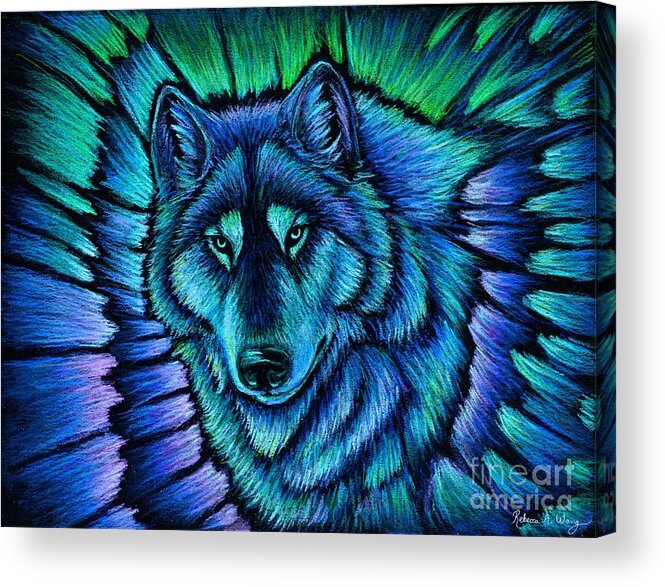 Wolf Acrylic Print featuring the pastel Wolf Aurora by Rebecca Wang