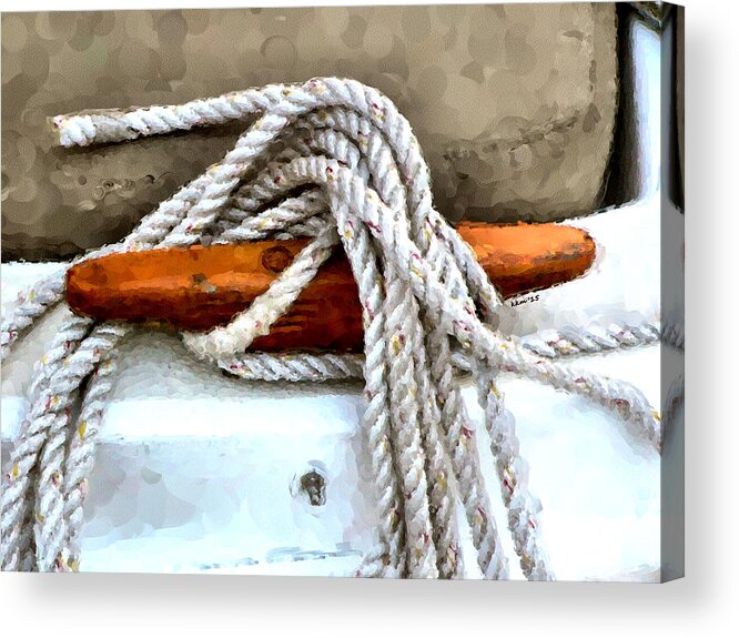 Wooden Sailboat Cleat One Acrylic Print featuring the photograph Wooden Sailboat Cleat One by Kathy K McClellan
