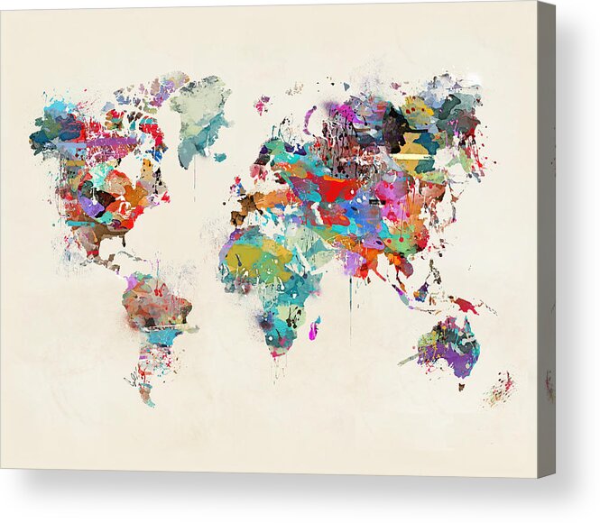 World Map Acrylic Print featuring the painting World Map Watercolor by Bri Buckley