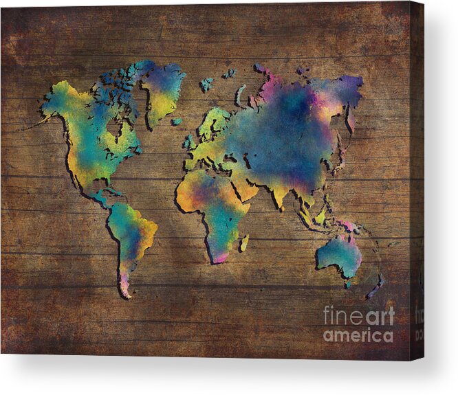 Map Of The World Acrylic Print featuring the digital art World Map wood by Justyna Jaszke JBJart