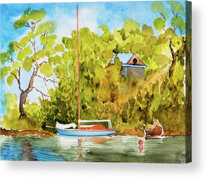Yacht Acrylic Print featuring the painting Yacht Weene' in Barnes Bay by Dorothy Darden