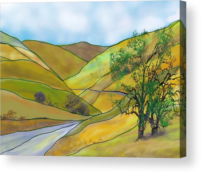Victor Shelley Acrylic Print featuring the digital art Yellow Foothills by Victor Shelley