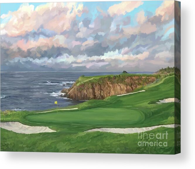 8th Hole Pebble Beach Acrylic Print featuring the painting 8th Hole Pebble Beach #1 by Tim Gilliland