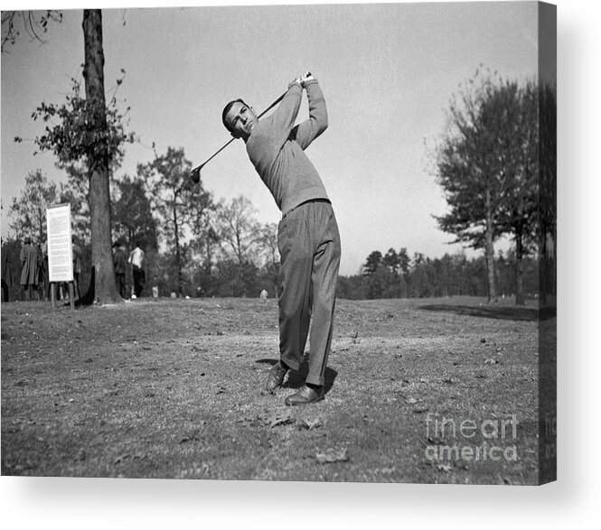 Playoffs Acrylic Print featuring the photograph Ben Hogan Swinging Golf Club #1 by Bettmann