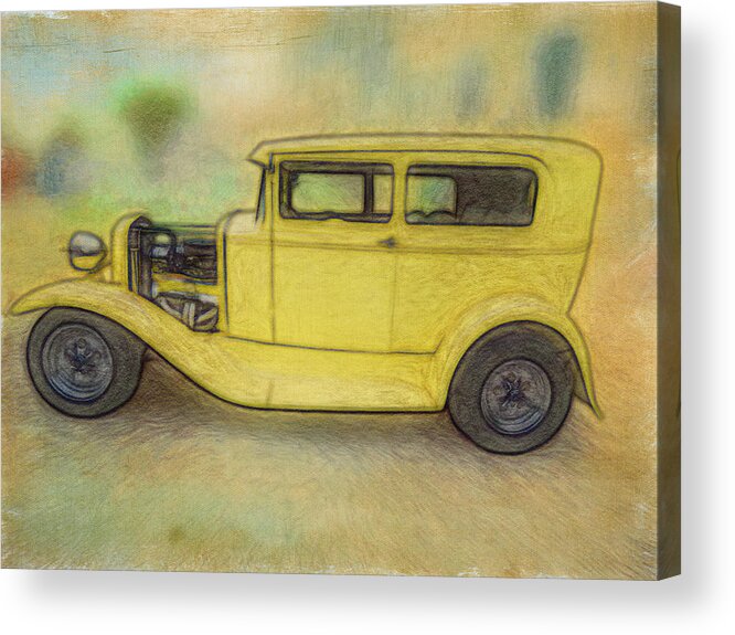 Canary Yellow Hot Rod Acrylic Print featuring the photograph Canary Yellow Hot Rod #1 by Leslie Montgomery
