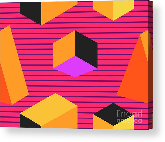 Hipster Acrylic Print featuring the digital art Geometric Shapes In Isometric Style #1 by Andrii Vinnikov