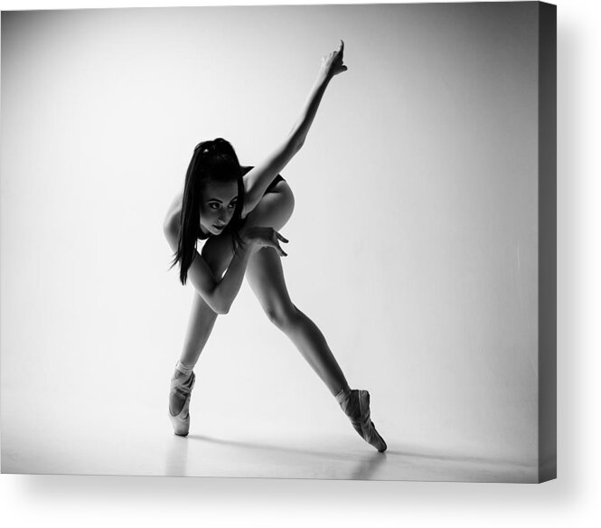 Concentration;cute;emotional;energetic;expression;sensual;temperamental;aesthetic;beauty;art;balance;ballerina;body;choreography;dance;deflection;exercise;flexibility;modern;motion;odette;pa;performance;pointes;rush;slant;stand;stretching;workout;backgrou Acrylic Print featuring the photograph Geometry Of Ballet #1 by Alexandr