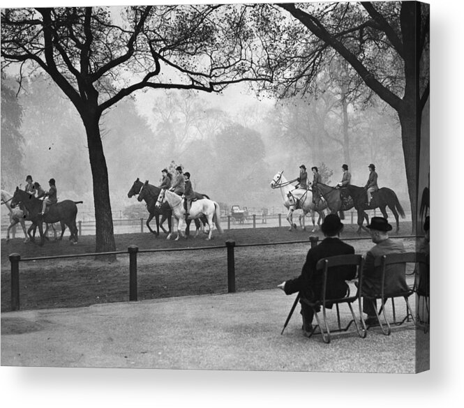 Horse Acrylic Print featuring the photograph Riding In Park #1 by Fox Photos