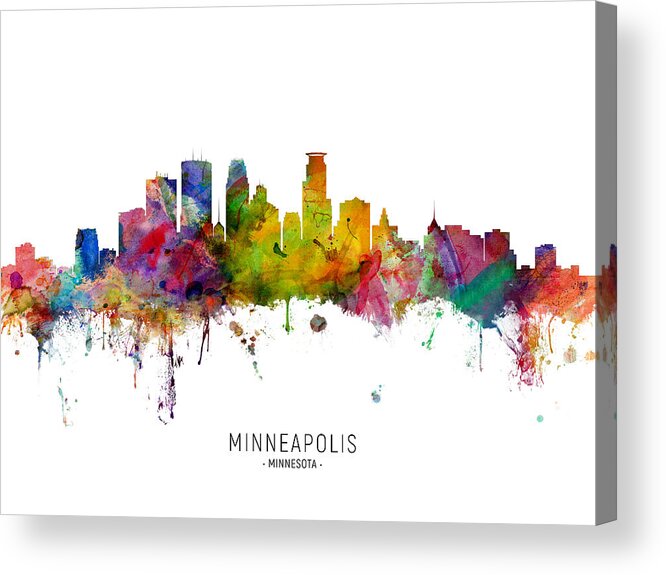 Minneapolis Acrylic Print featuring the digital art Minneapolis Minnesota Skyline #12 by Michael Tompsett