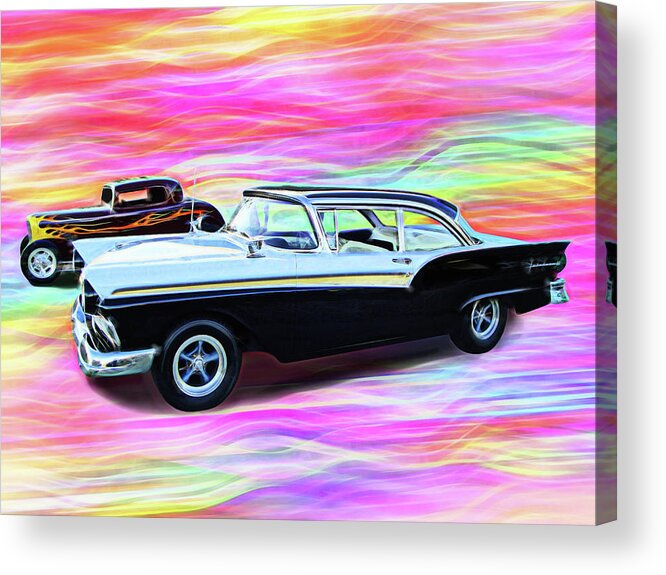 1932 Ford Acrylic Print featuring the digital art 1932 and 1957 Fords by Rick Wicker