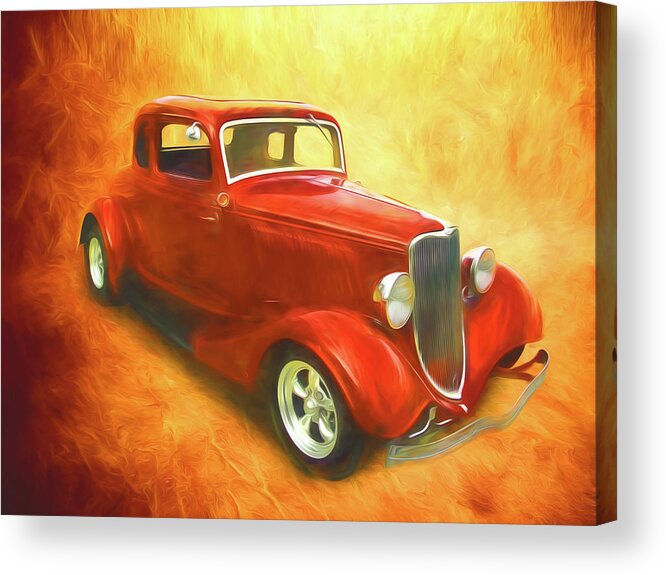 34 Ford Orange Acrylic Print featuring the digital art 1934 Ford On Fire by Rick Wicker