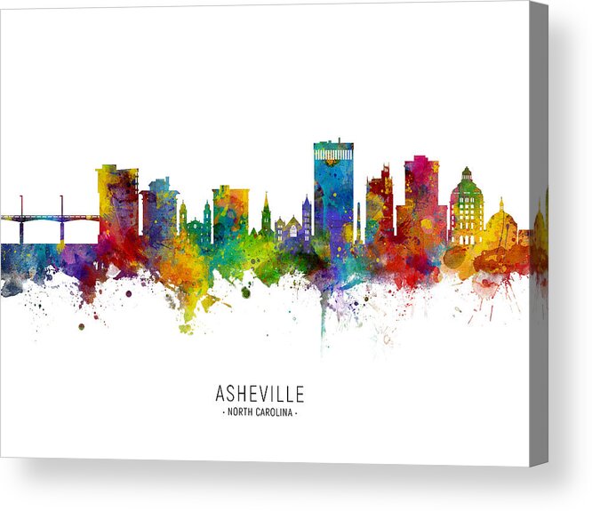 Asheville Acrylic Print featuring the digital art Asheville North Carolina Skyline #2 by Michael Tompsett