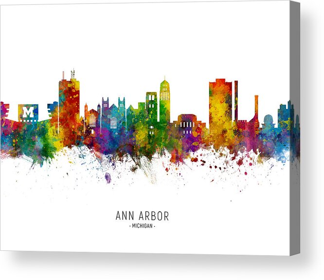 Ann Arbor Acrylic Print featuring the digital art Ann Arbor Michigan Skyline #3 by Michael Tompsett