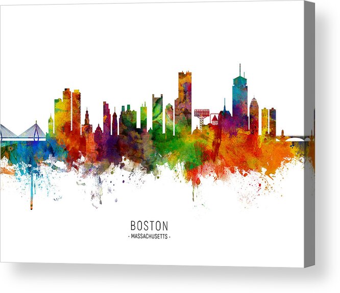 Boston Acrylic Print featuring the digital art Boston Massachusetts Skyline #30 by Michael Tompsett