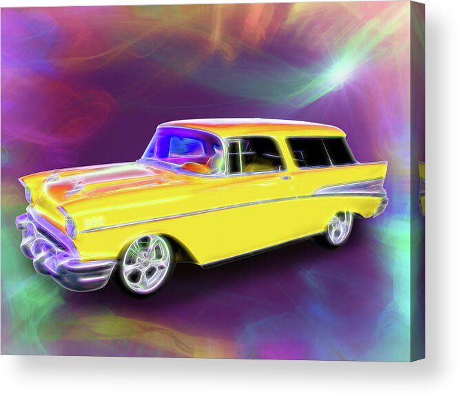 1957 Nomad Yellow Acrylic Print featuring the digital art 57 Nomad by Rick Wicker