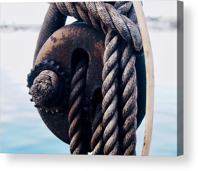 Rope Acrylic Print featuring the photograph A Block with Old Rope by L Bosco