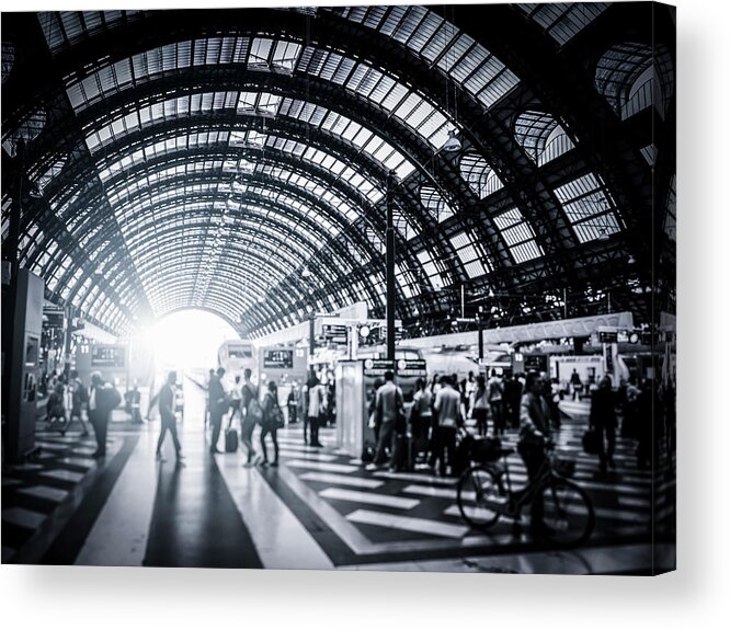 Arch Acrylic Print featuring the photograph Activity In Milan Central Station, Italy by Cirano83