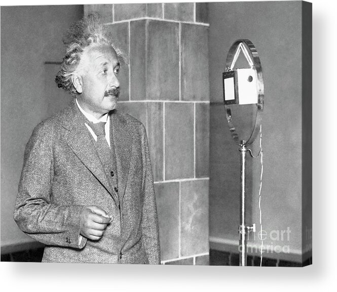 Albert Einstein Acrylic Print featuring the photograph Albert Einstein Congratulating Thomas by Bettmann